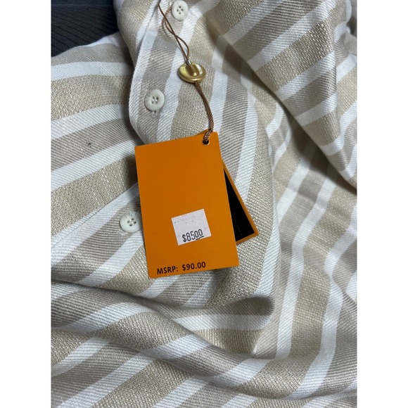 NWT Stacy Adams Linen/Viscose Short Sleeve Button Down Shirt, Tan and White 2XL - Picture 5 of 8